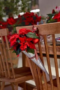 decoración navideña con flor de pascua